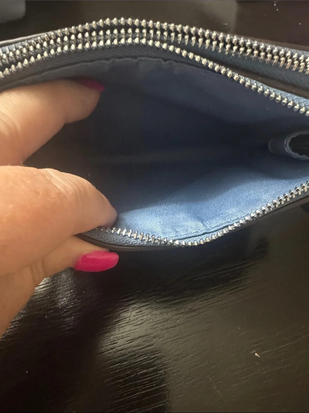Coach Signature Canvas Wristlet in Brown with Blue Trim